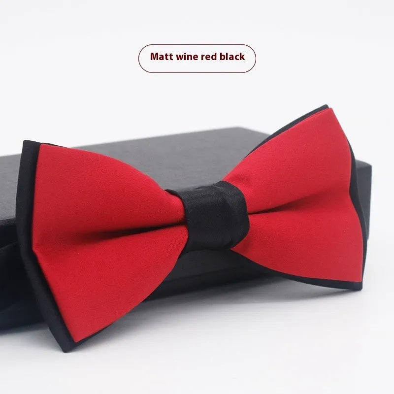 A solid colour pre-tied bow tie with an adjustable neck strap, shown in a classic flat head shape.