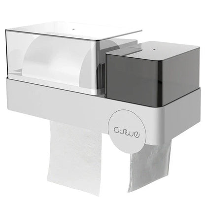 Waterproof tissue box with integrated toilet paper dispenser for convenient bathroom organization