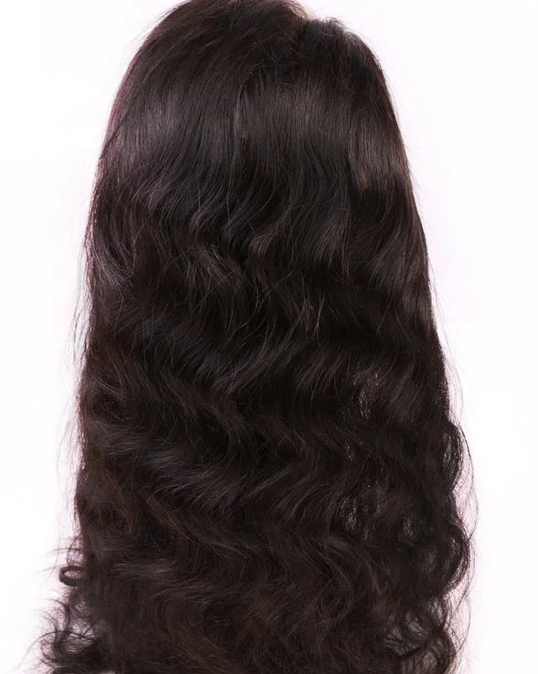 360 lace front wig with real human hair showing natural hairline around entire perimeter