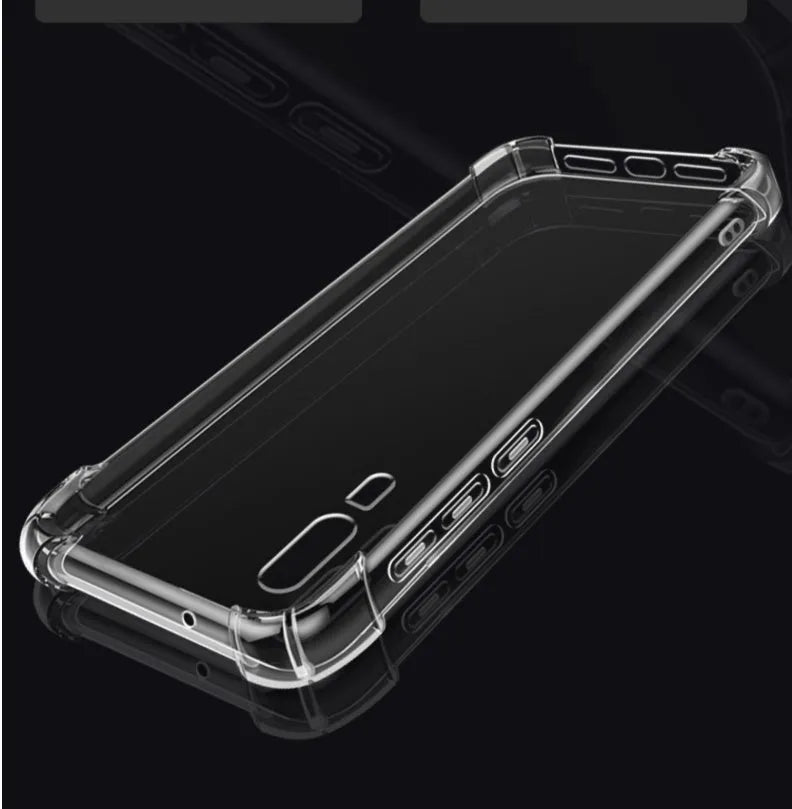 Transparent clear TPU phone case with airbag anti-fall protection on a Huawei P40 Pro smartphone.