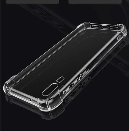 Transparent clear TPU phone case with airbag anti-fall protection on a Huawei P40 Pro smartphone.