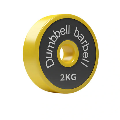 Yellow adjustable dumbbell barbell set with weight plates and connecting rod for home gym