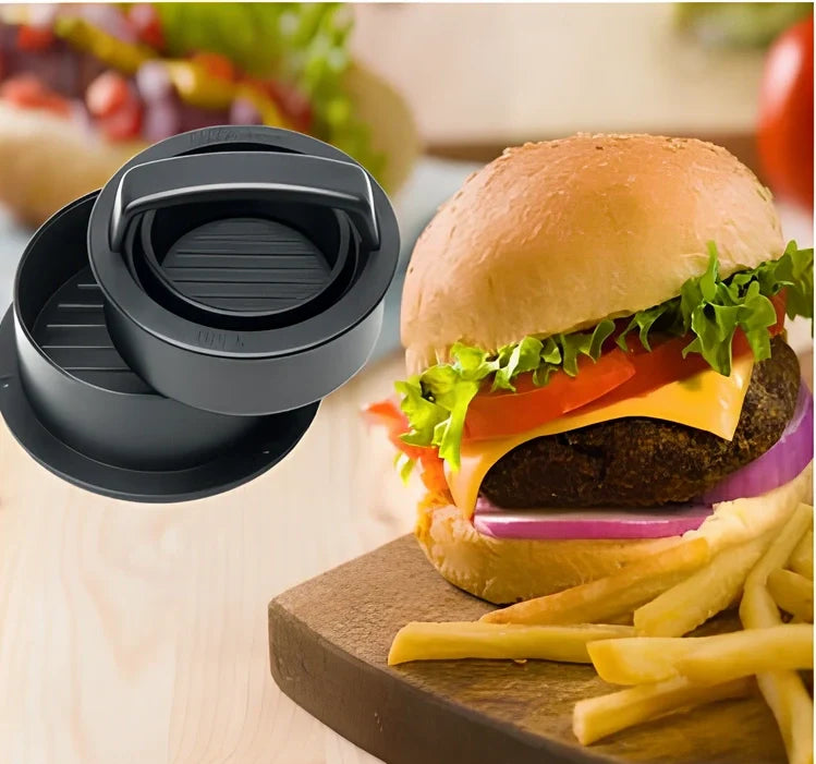 Square meat press with removable base creating uniform 12.5cm burger patties