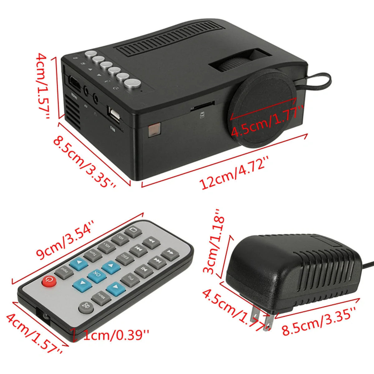 Compact Portable LED Projector with multiple input options and high brightness