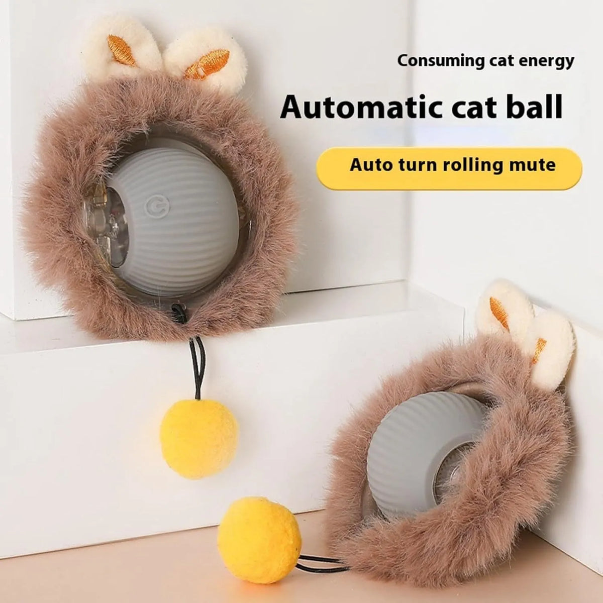 Interactive automatic rotating pet ball toy with string attachment for cats and dogs