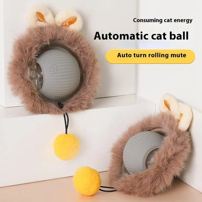Interactive automatic rotating pet ball toy with string attachment for cats and dogs