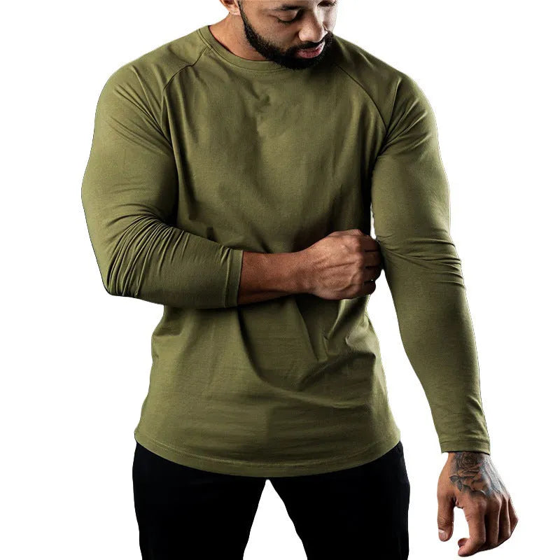 Men's short sleeve cotton sports T-shirt in Army Green, shown in a US size L.