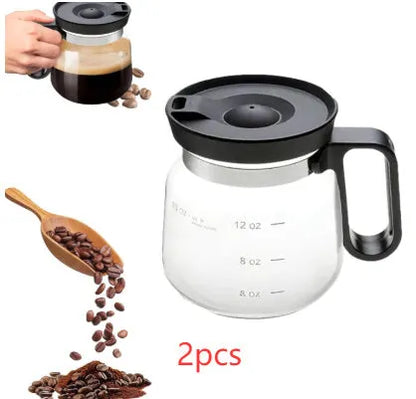 Black glass coffee cup with coffee pot style design, 470ml capacity