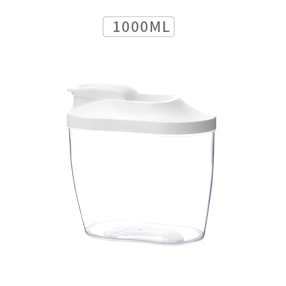 Clear plastic kitchen storage containers in 1000ml and 1500ml sizes for beans and grains
