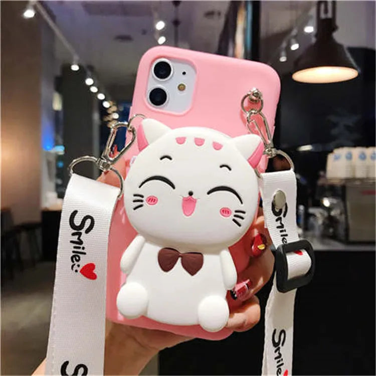 Cartoon camouflage silicone wallet case for Huawei smartphone with card slots