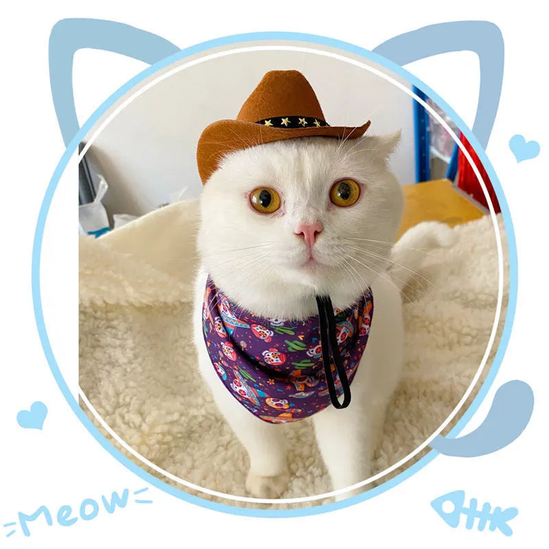 A small black cowboy hat with white stars on a non-slip surface, showing its adjustable strap.