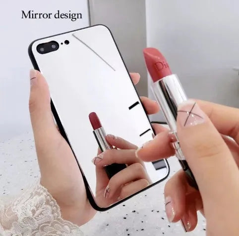 Black mirror phone case for iPhone with built-in self-timer mirror, made from TPU and PC materials