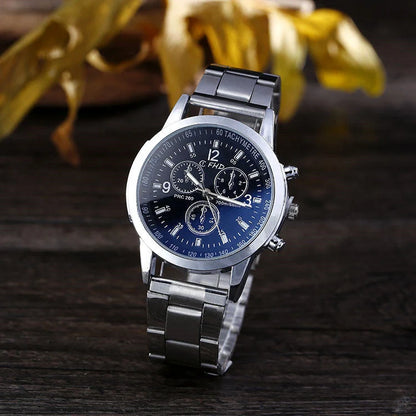 Blu-ray FRP Watch with stainless steel strap and black dial