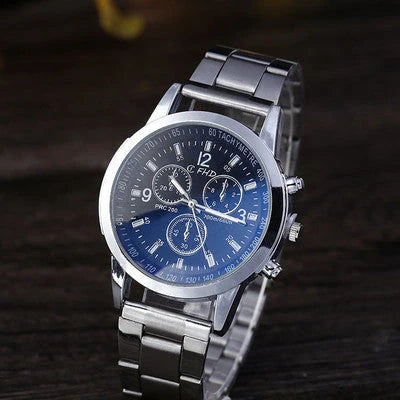 Blu-ray FRP Watch with stainless steel strap and black dial