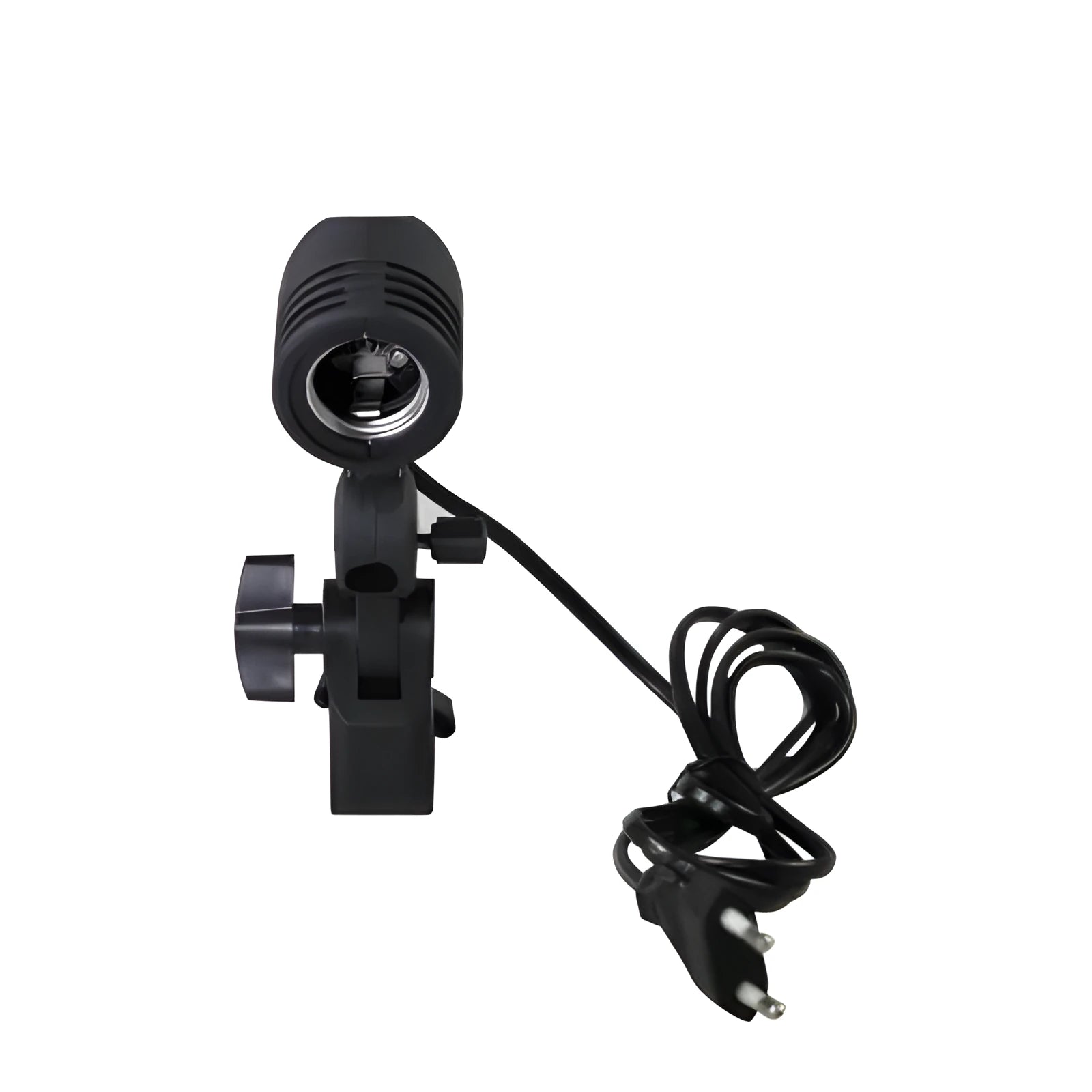 Black universal E27 photographic lamp holder with long power cords and rear switch.