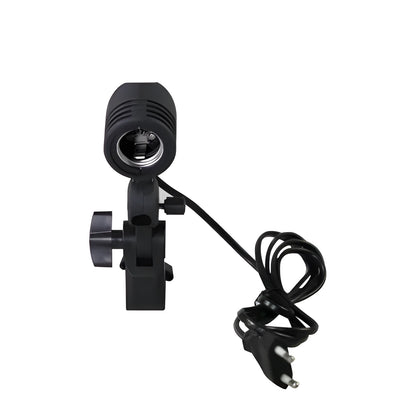 Black universal E27 photographic lamp holder with long power cords and rear switch.