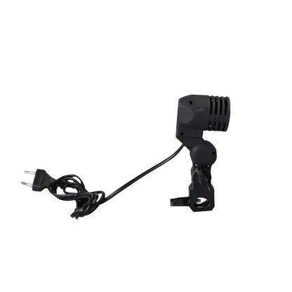 Black universal E27 photographic lamp holder with long power cords and rear switch.