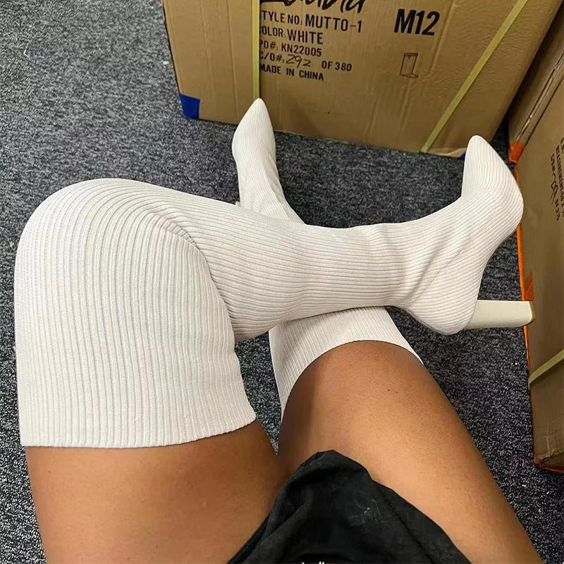 Women's over knee long boots with pointed toe and high heel