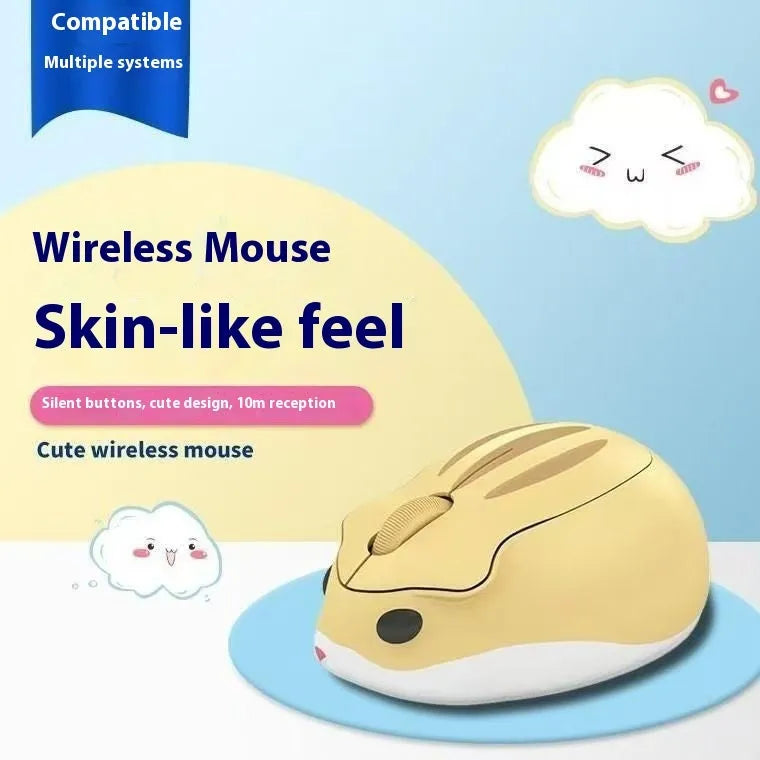 Hamster compact wireless Bluetooth mute mouse in yellow, pink, and grey colours.