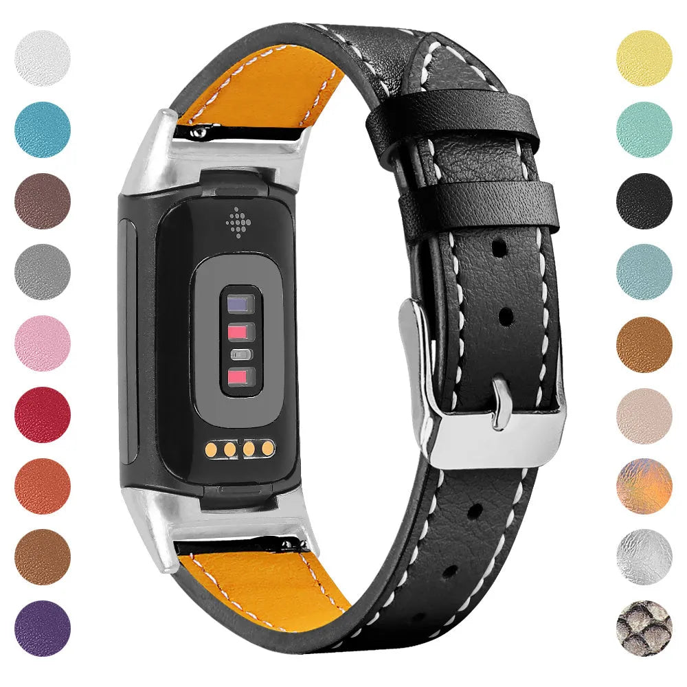 Genuine leather strap for Fitbit charge5/6 smartwatch adjustable 5.5-8.1 inches 16 colours