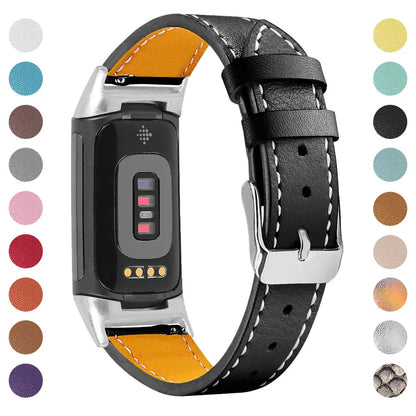 Genuine leather strap for Fitbit charge5/6 smartwatch adjustable 5.5-8.1 inches 16 colours