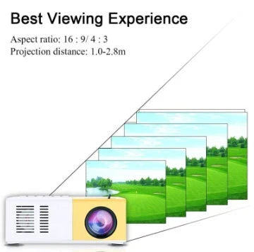 Compact 1080p HD home cinema projector with versatile connectivity and adjustable display settings