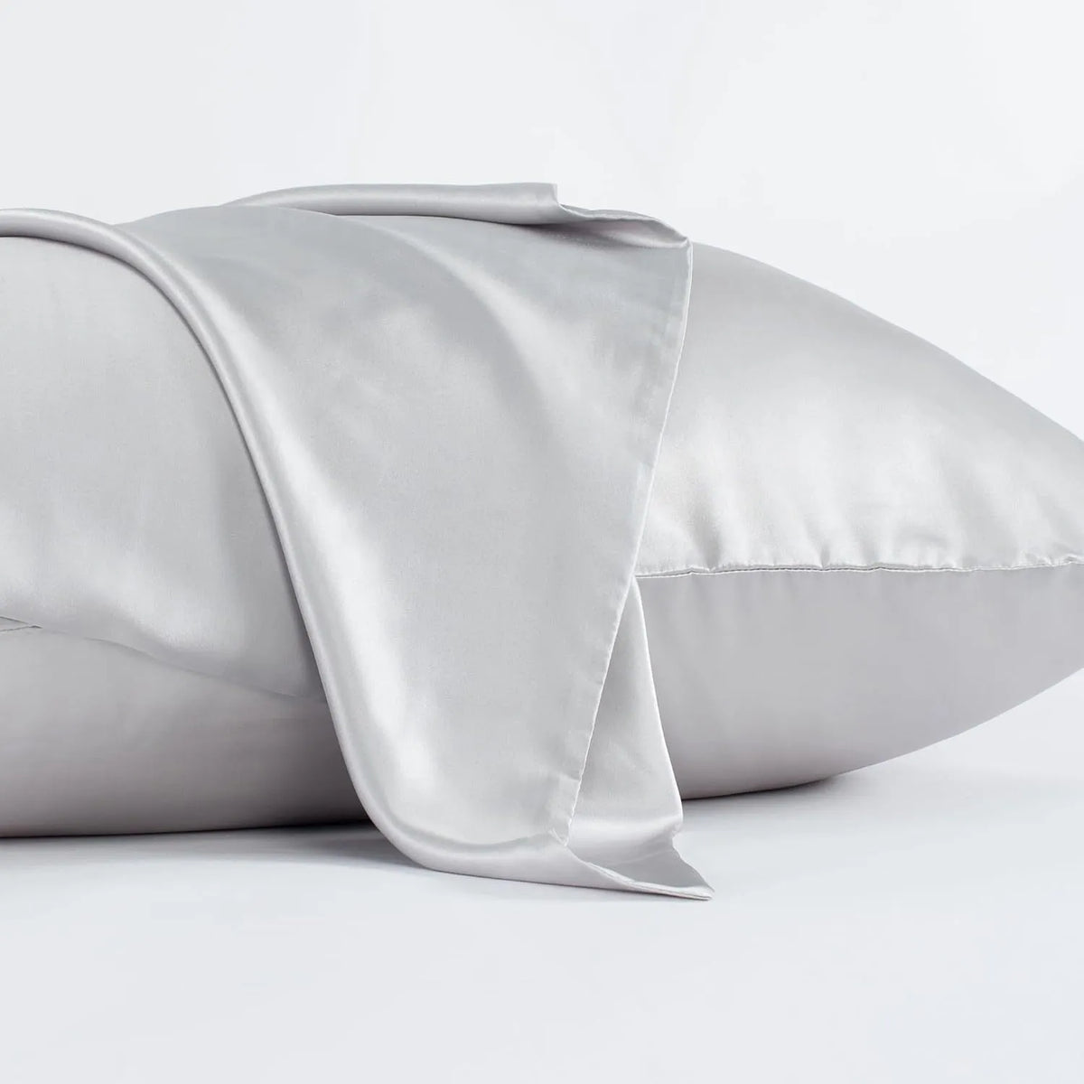 Dark grey mulberry silk pillowcase with envelope closure, sizes 43cm x 63cm, 48cm x 74cm, 51cm x 76cm