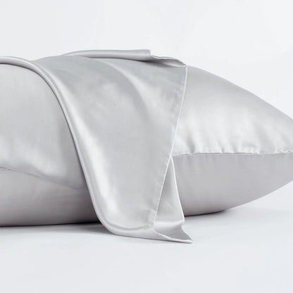 Dark grey mulberry silk pillowcase with envelope closure, sizes 43cm x 63cm, 48cm x 74cm, 51cm x 76cm