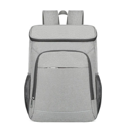 Large Oxford cloth backpack for outdoor thermal picnics with curved shoulder straps in grey with orange accents