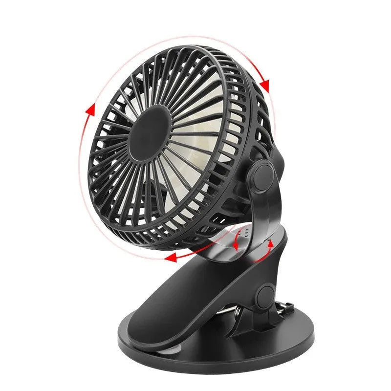 USB rechargeable mini clip fan in white with brushless motor and battery options