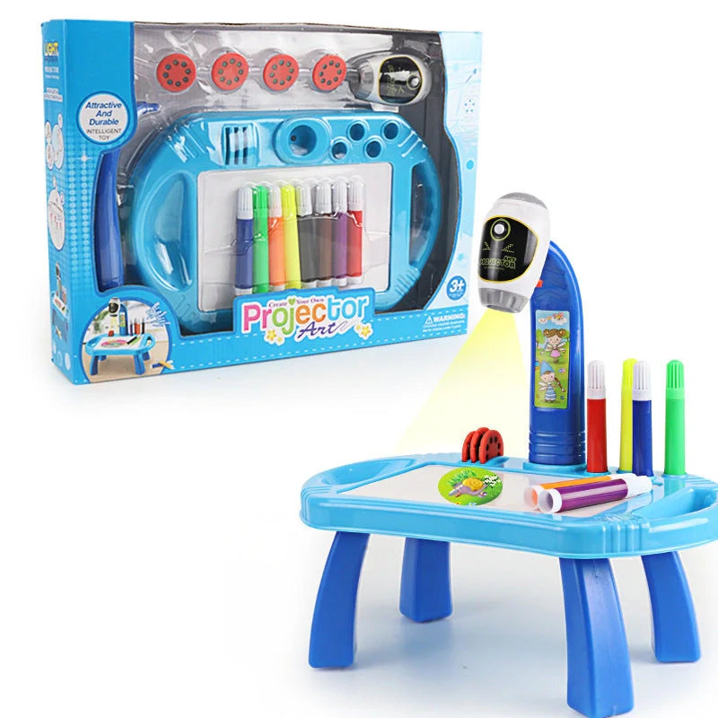 Kids using the Smart Projection Painting Toy to create colourful art