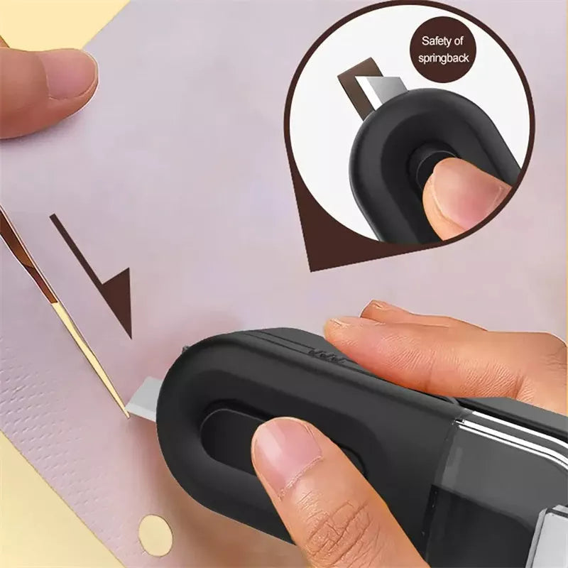 Handheld portable food bag sealer in black, white, or lake blue with sealing and cutting functions