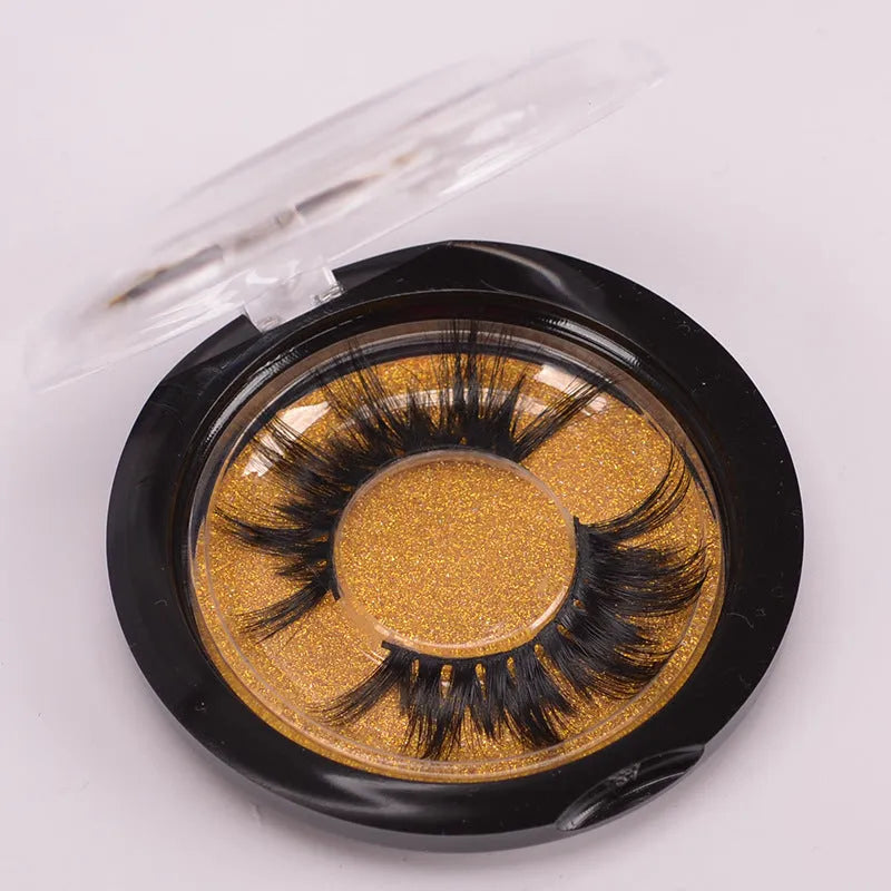 Affectionate brand 5D mink false eyelashes with a hair cap and double-headed brush on a pink background.