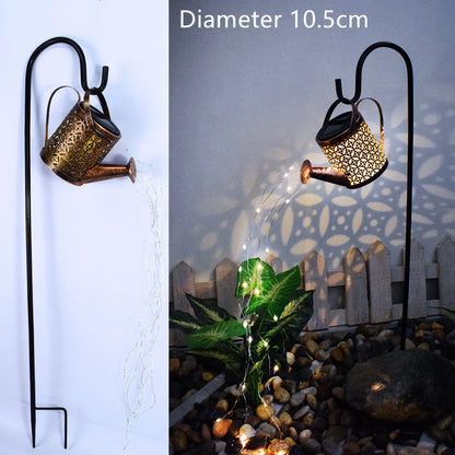 Solar-powered Enchanted Watering Can Garden Light with LED lights and hollow-out iron design