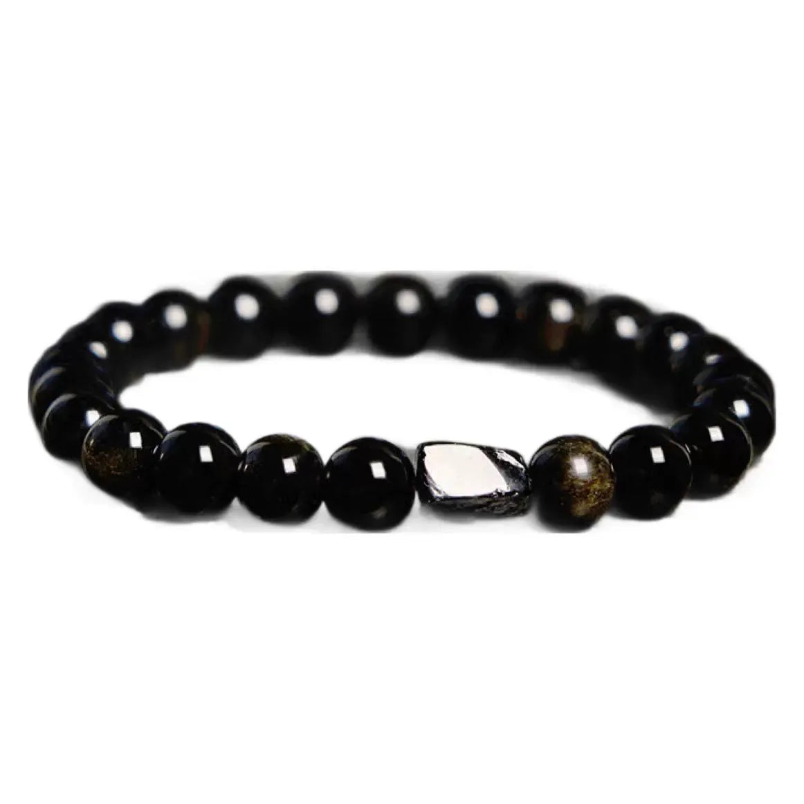 Natural obsidian single ring bracelet with 8mm beads and retro constellation design.