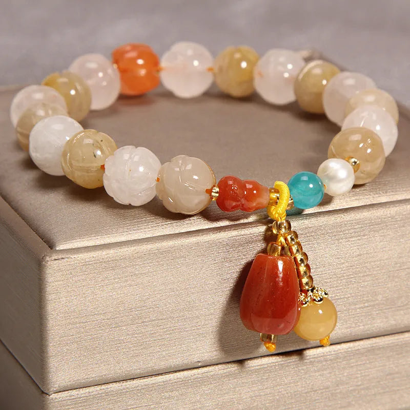 Korean-style multi-layer crystal bracelet for women with natural garnet and various gemstone pendants