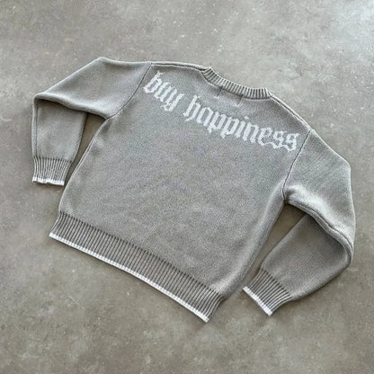 Grey jacquard loose-fitting knitwear coat with long sleeves for autumn winter