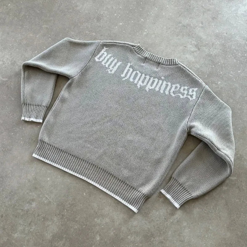 Design Sense Jacquard loose-fitting knitwear coat for autumn winter in grey, acetate fibre main fabric composition, available in sizes XS S M L XL XXL with long sleeves pullover style