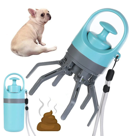 Portable dog poop scooper with claw mechanism and built-in bag dispenser for effortless pet waste cleanup