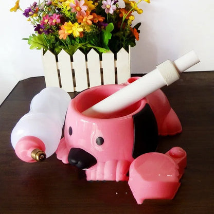 Adjustable rod-lifting pet drinking bowl in blue, pink or yellow with height up to 42cm