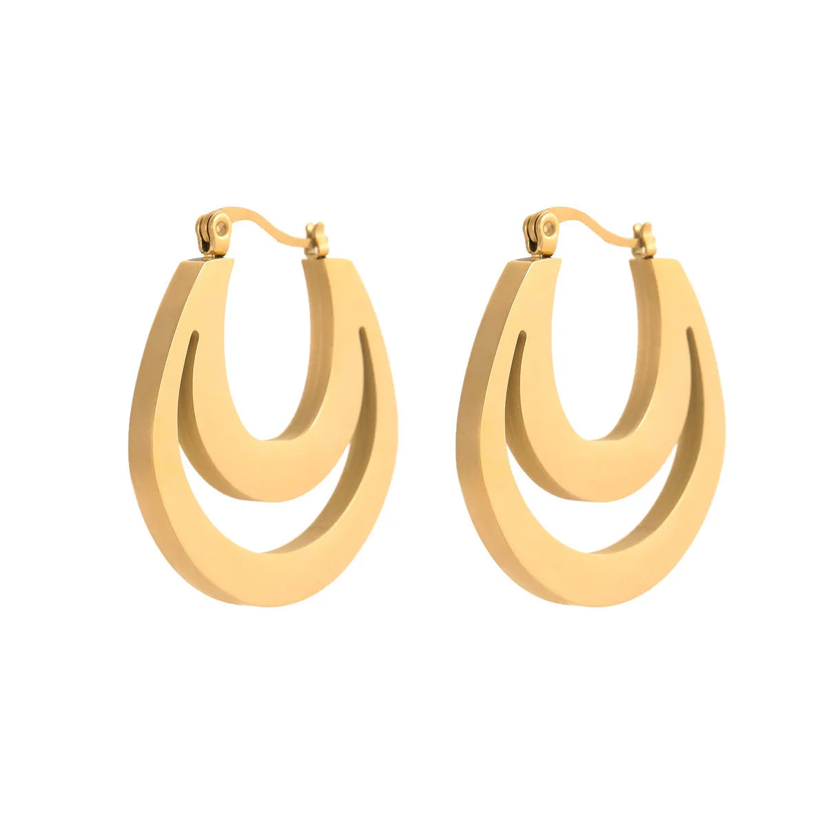 Geometric French earrings with gold plating and round ring design elements
