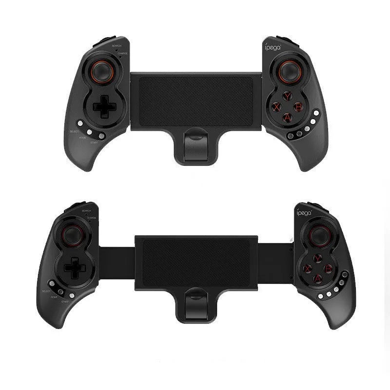 PG-9023 black wireless telescopic game controller expanded with a smartphone mounted in the centre.