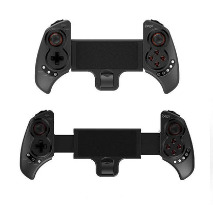 PG-9023 black wireless telescopic game controller expanded with a smartphone mounted in the centre.
