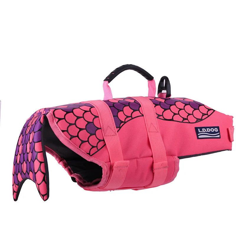 Adjustable mermaid shark design dog life vest for swimming safety