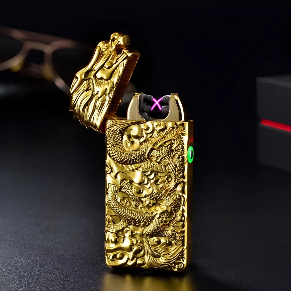 USB rechargeable windproof metal lighter with embossed arc design in multiple colour options