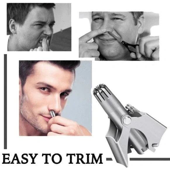 Men's nose hair trimmer with stainless steel blades and waterproof housing for nose, ear, and eyebrow grooming