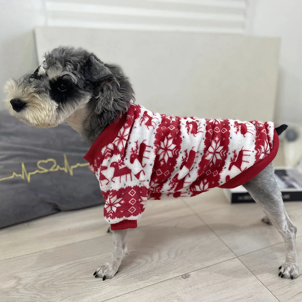 Christmas dog sweater in big red, warm padded pet clothing for winter
