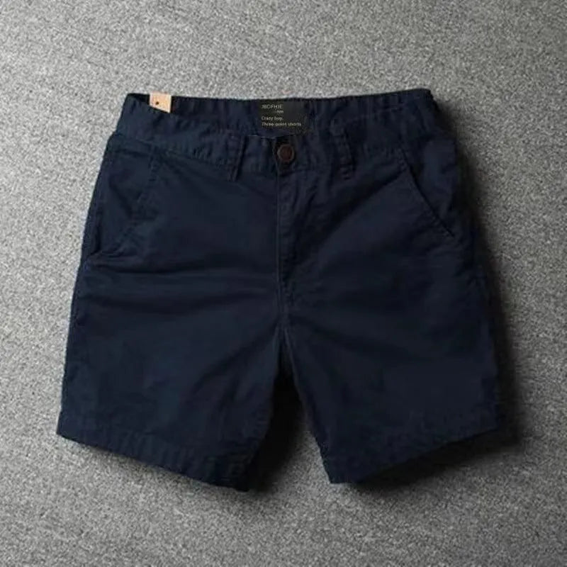 Men's pure cotton loose-fitting straight-leg shorts in a camouflage green colour.