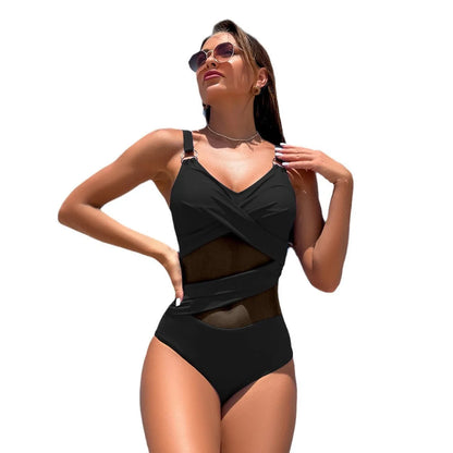 Women's solid colour one-piece swimsuit for sports swimming with quick-drying fabric