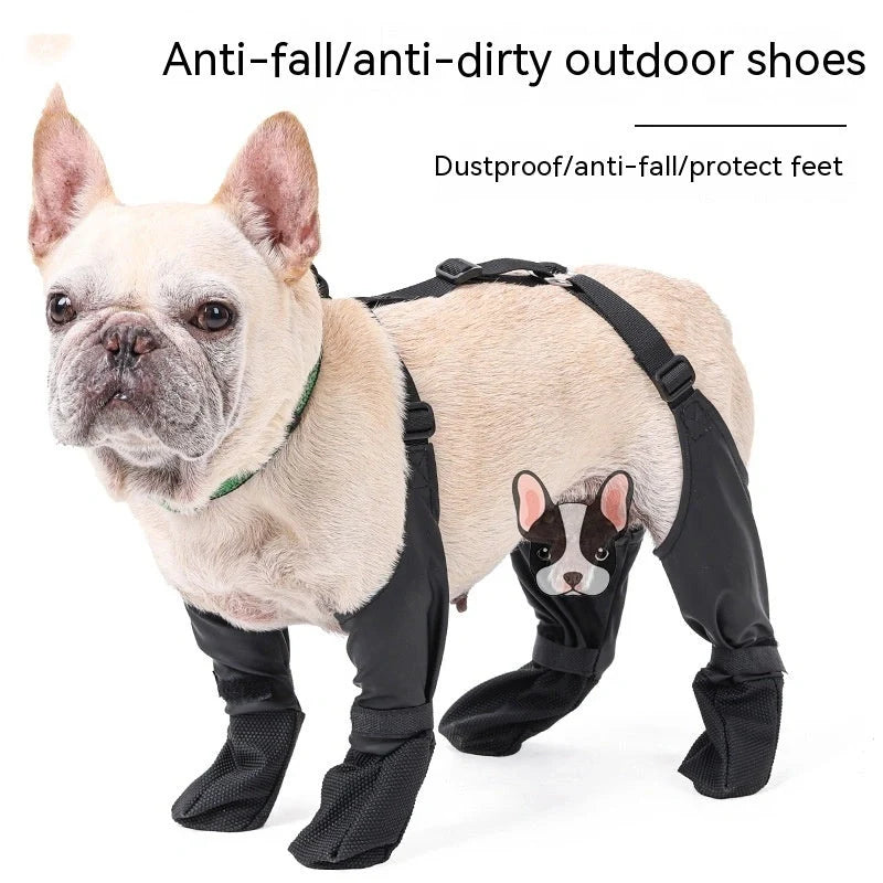 Adjustable waterproof dog boots with non-slip soles in black